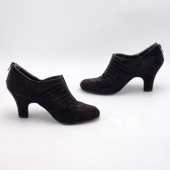 Aerosoles Pleated Black Faux Suede Heeled Ankle Bootie Size 7.5 - Picture 5 of 10